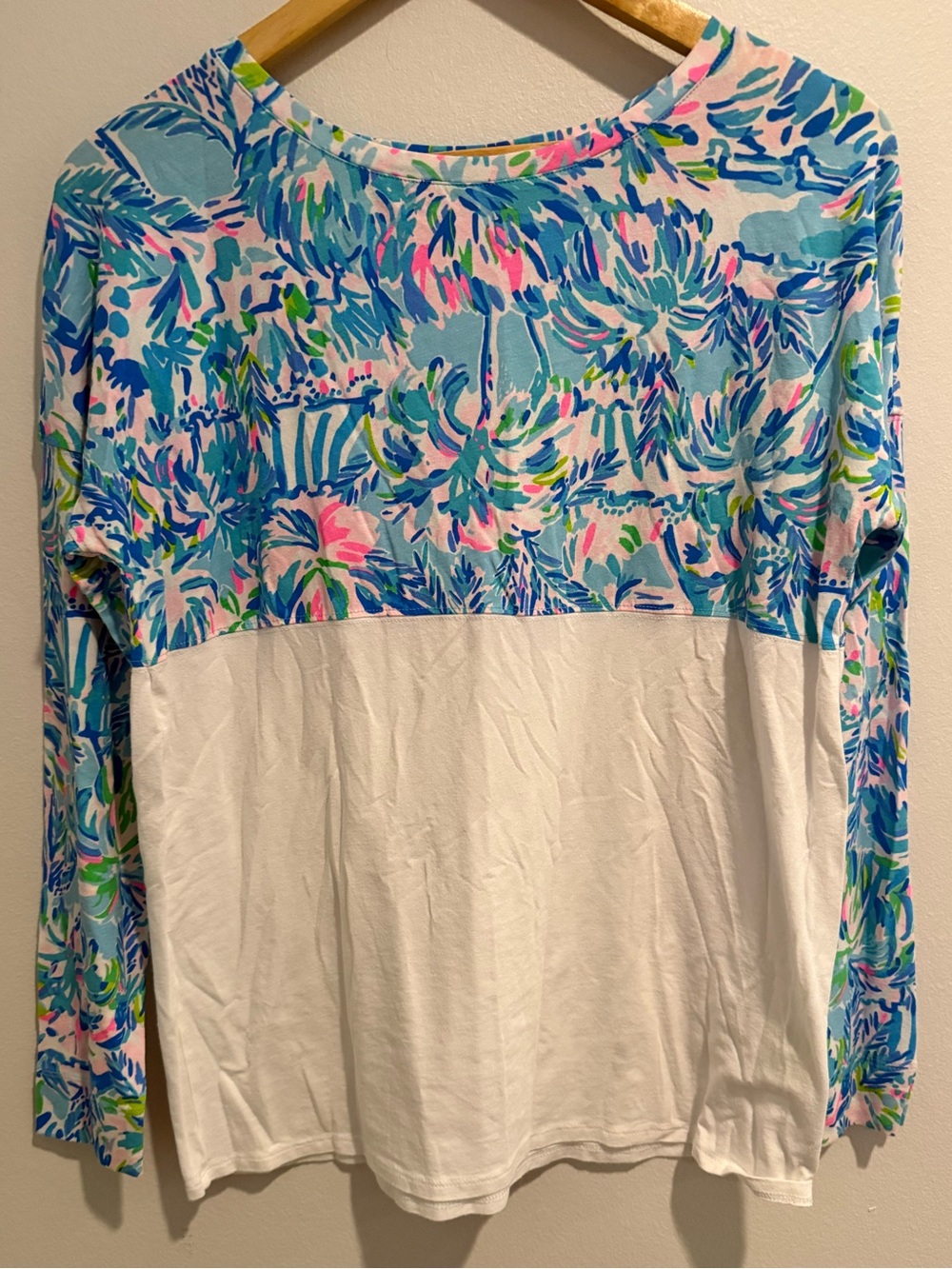 Lilly Pulitzer Finn Top Colorblock Tropical Print Pima Modal Active Size Small